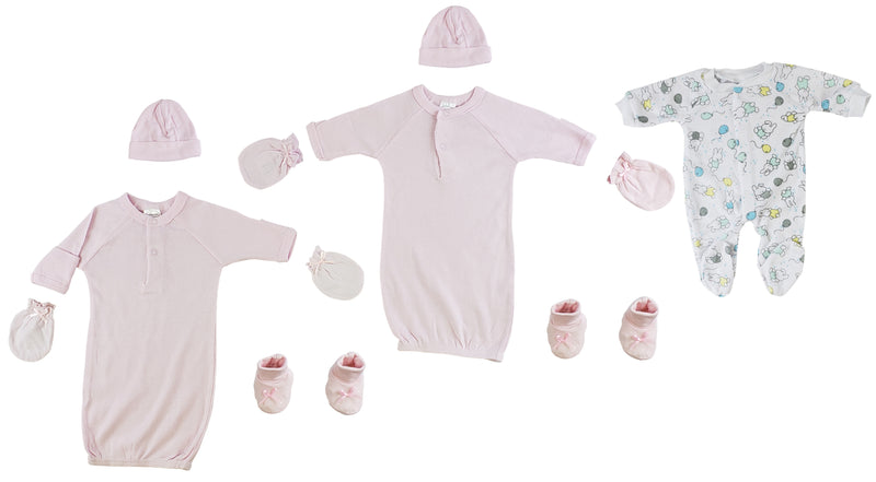 Preemie Girls Gowns, Sleep-n-play, Caps, Mittens And Booties - 8 Pc Set GreatEagleInc