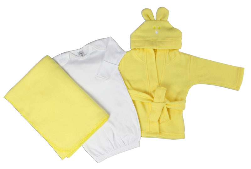 Neutral Newborn Baby 3 Pc  Set (gown, Robe, Fleece Blanket) GreatEagleInc