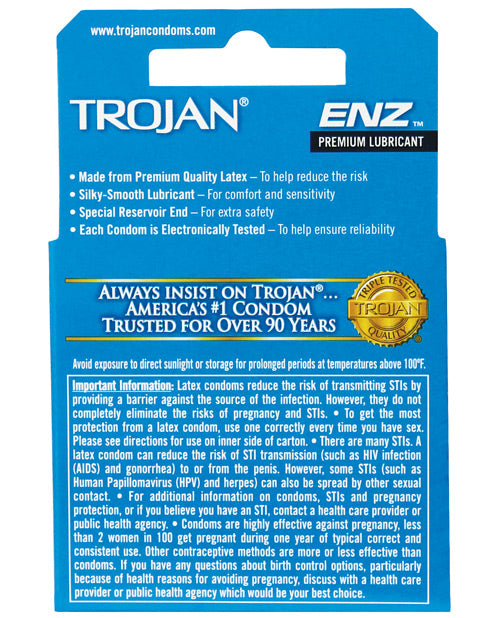 Trojan Enz Lubricated Condoms - Box Of 3 Paradise Marketing