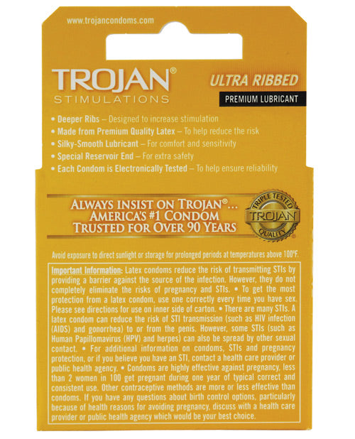 Trojan Ribbed Condoms - Box Of 3 Paradise Marketing