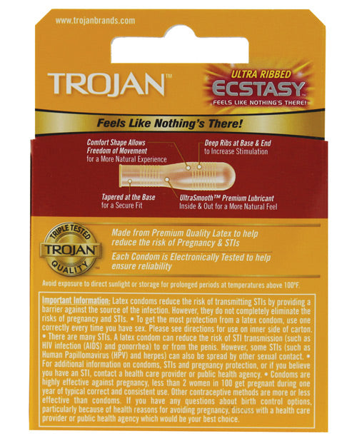 Trojan Ultra Ribbed Ecstasy Condoms - Box Of 3 Paradise Marketing