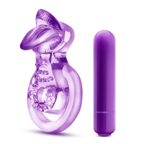 Play With Me Lick It Vibrating Double Strap Cock Ring Purple Blush Novelties