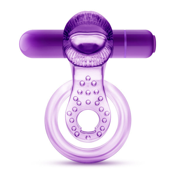 Play With Me Lick It Vibrating Double Strap Cock Ring Purple Default Title