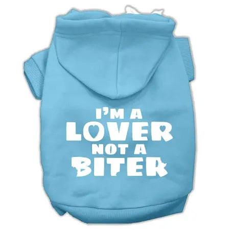 I'm A Lover Not A Biter Screen Printed Dog Pet Hoodies Baby Blue Size Med Default Title