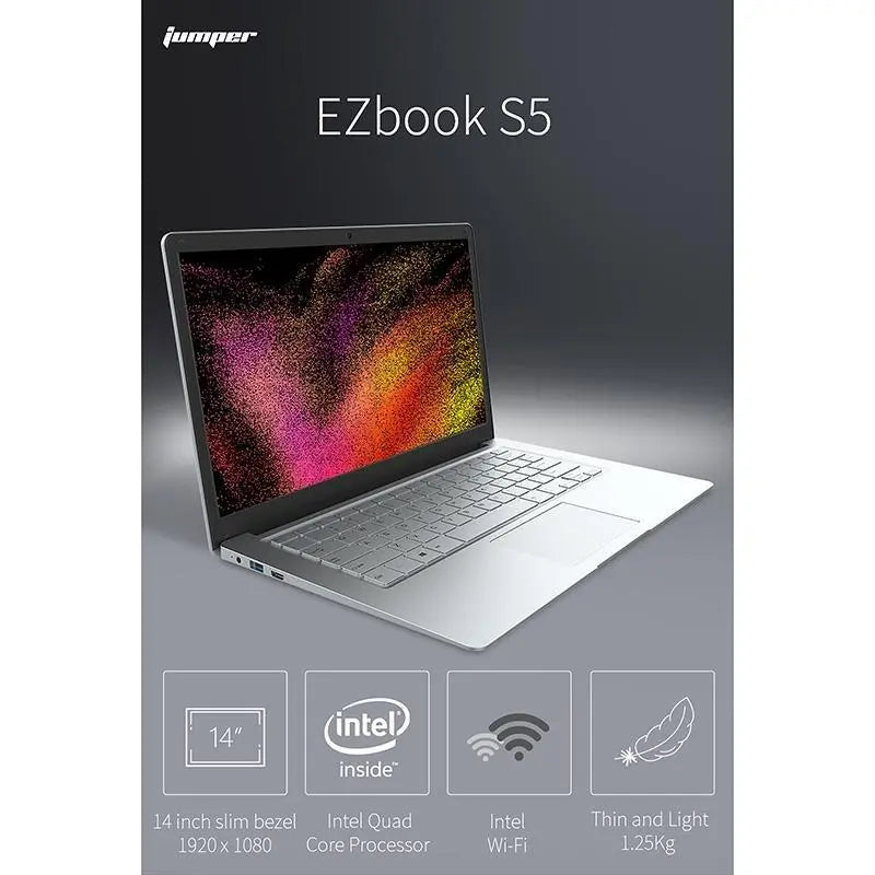 Jumper EZbook S5 14.0 Inch IPS Laptop N3450 Quad Core 8GB DDR4+256GB SSD Windows 10 Ultrathin Notebook US Plug (Silver US plug) - GreatEagleInc