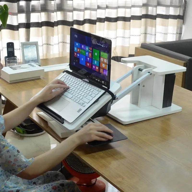 Kesrer 03 Full Motion Laptop Desk Riser + Mouse Pad Free Lifting Ergonomic Sit Stand Lapdesk Desktop/ Bed/ Sofa Notebook Table (White) - GreatEagleInc
