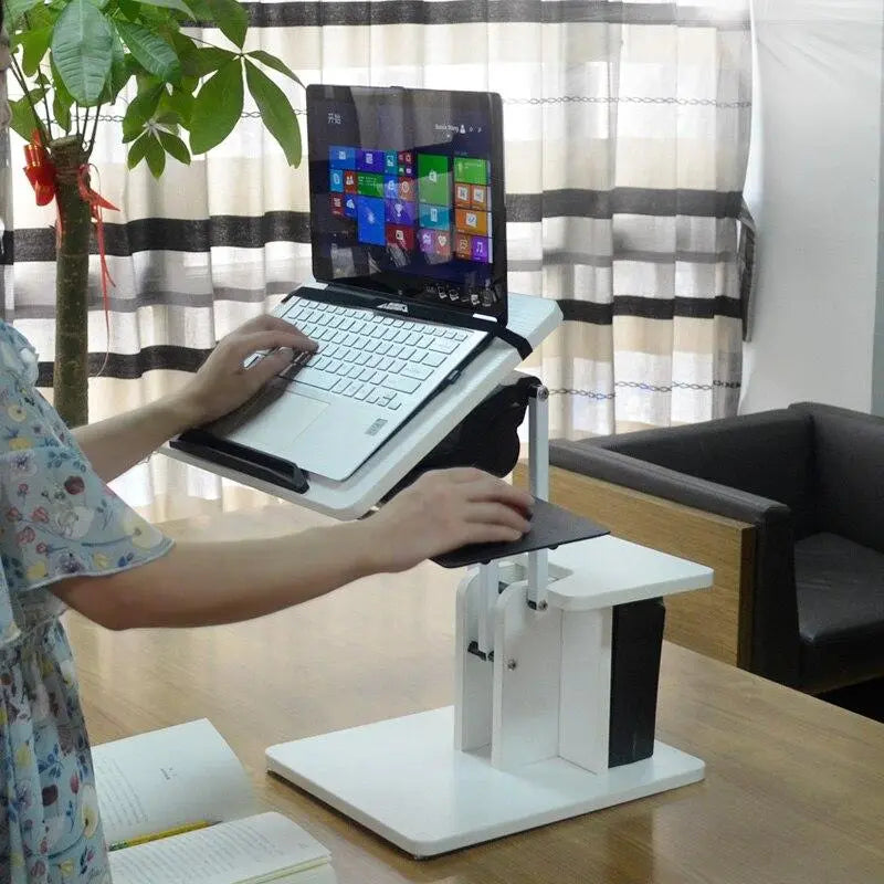 Kesrer 03 Full Motion Laptop Desk Riser + Mouse Pad Free Lifting Ergonomic Sit Stand Lapdesk Desktop/ Bed/ Sofa Notebook Table (White)