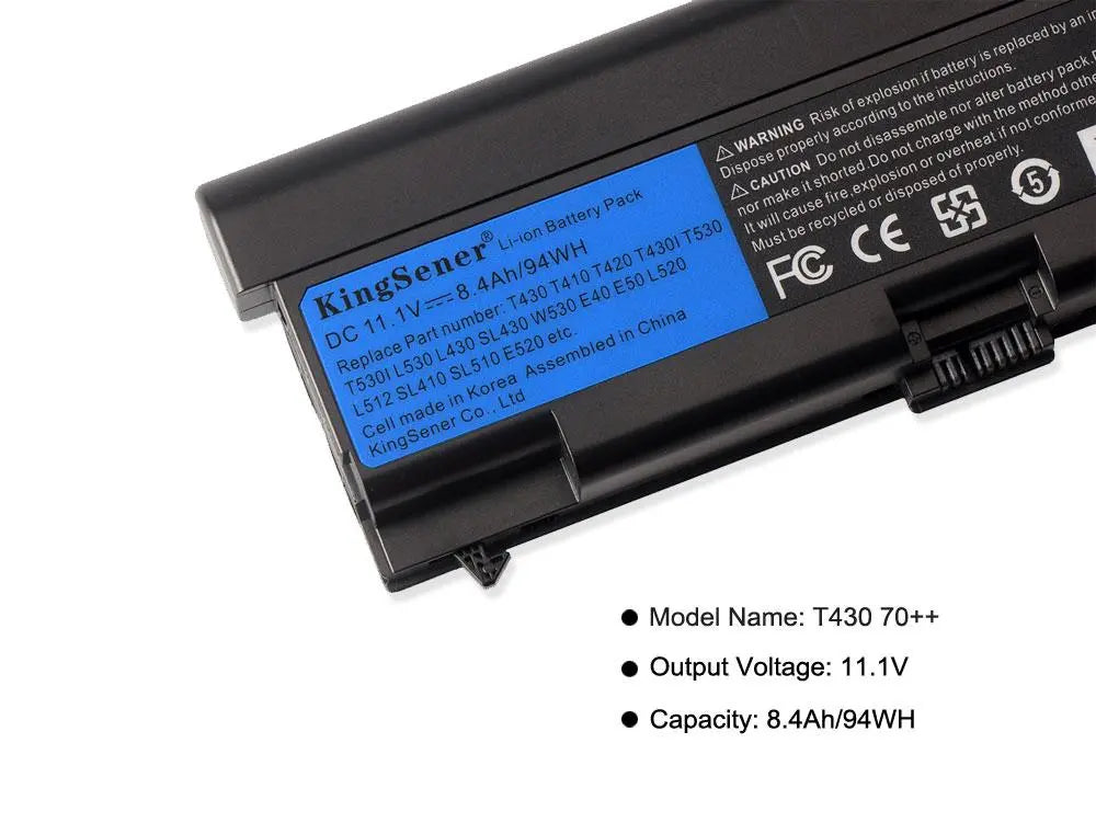 KingSener 11.1V 8400mAh Laptop Battery For Lenovo ThinkPad T430 T430I L430 SL430 SL530 T530 T530I L530 W530 45N1011 45N1010 - GreatEagleInc