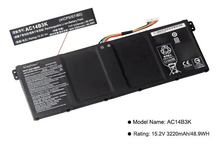 KingSener AC14B3K Laptop Battery For Acer Aspire R5-571T R5-571TG S14 CB3-511 Swift 3 3S F314-51 R 11 R3-131T S14 15.2V 3220mAh - GreatEagleInc