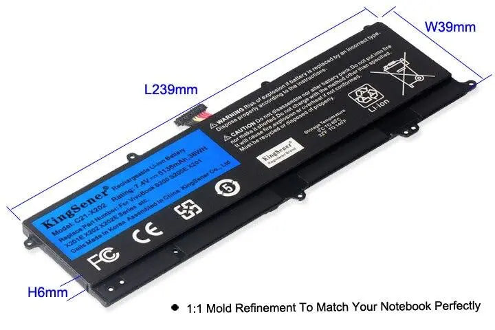 KingSener C21-X202 Laptop Battery for ASUS VivoBook S200 S200E X201 X201E X202 X202E S200E-CT209H S200E-CT182H S200E-CT1 5136mAh