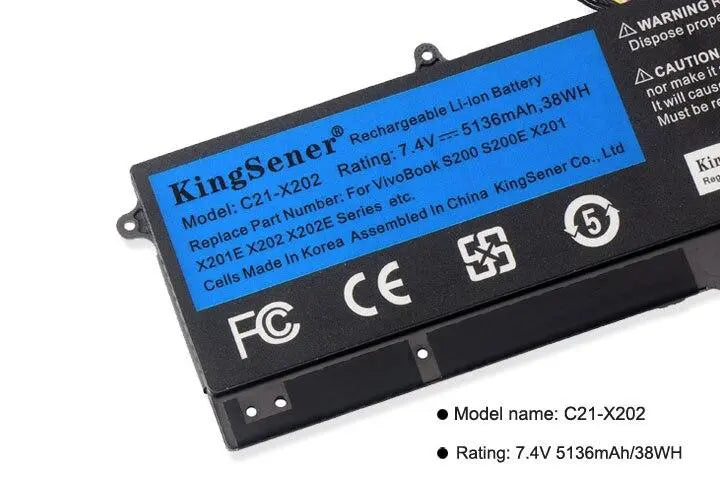 KingSener C21-X202 Laptop Battery for ASUS VivoBook S200 S200E X201 X201E X202 X202E S200E-CT209H S200E-CT182H S200E-CT1 5136mAh
