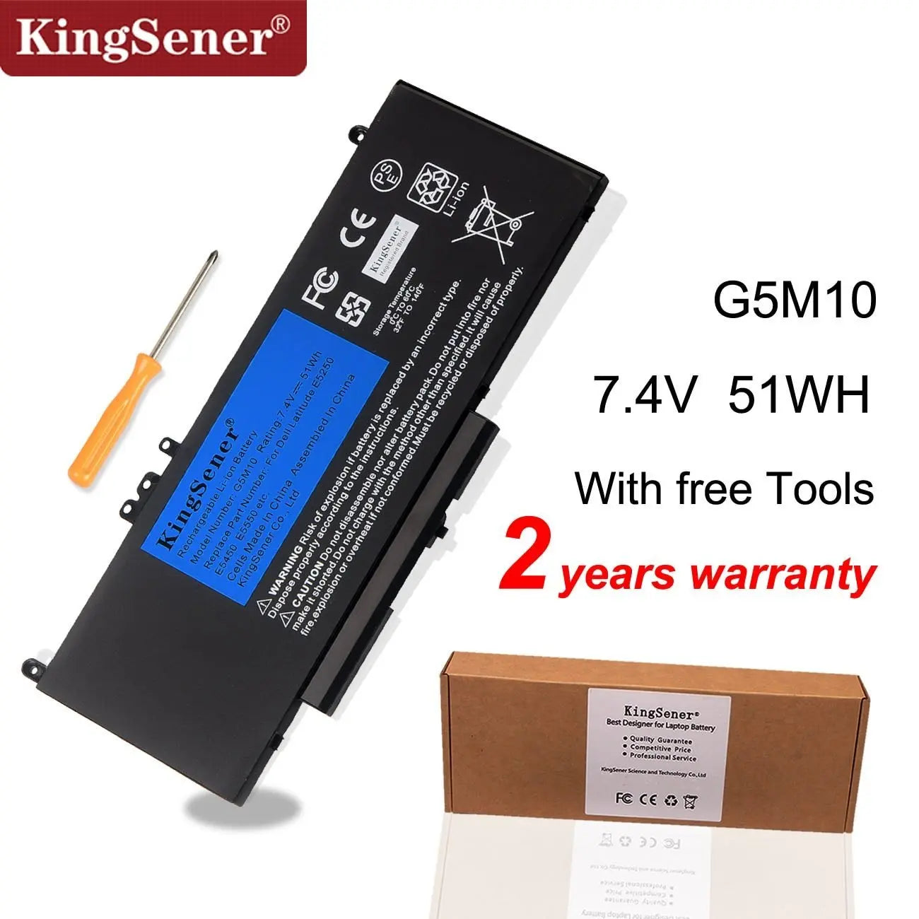 KingSener G5M10 Laptop battery For DELL Latitude E5250 E5450 E5550 8V5GX R9XM9 WYJC2 1KY05 7.4V 51WH Free Tool Default Title