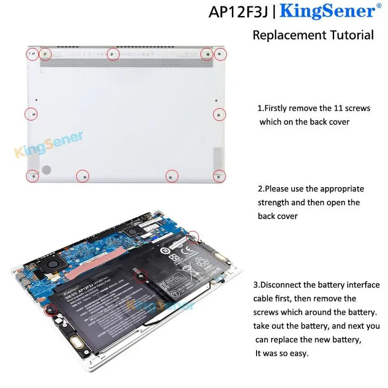 KingSener New AP12F3J  Laptop Battery For Acer Aspire 13.3" Ultrabook S7 S7-391 2ICP3/65/114-2 AP12F3J 7.4V 4680mAh/35WH - GreatEagleInc