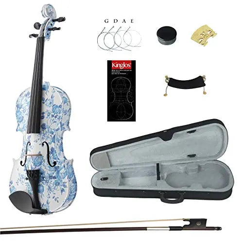 Kinglos 4/4 Elegant Colored Ebony Fitted Solid Wood Violin Kit with Case, Shoulder Rest, Bow, Rosin, Manual, Extra Bridge and Strings Full Size