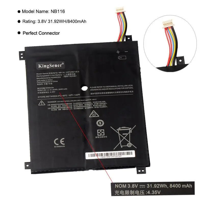 Kingsener NB116 Laptop Battery For Lenovo IdeaPAd 100S 100S-11IBY 100S-80R2 NB116 5B10K37675 0813001 3.8V 31.92WH 8400mAh