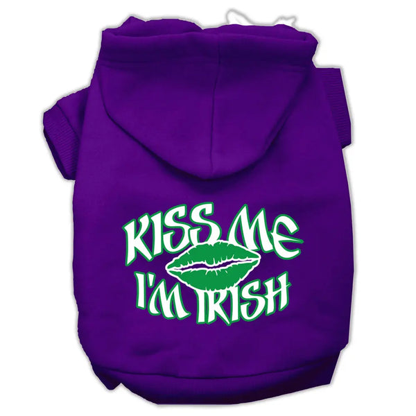 Kiss Me I'm Irish Screen Print Pet Hoodies Purple Size Lg Default Title