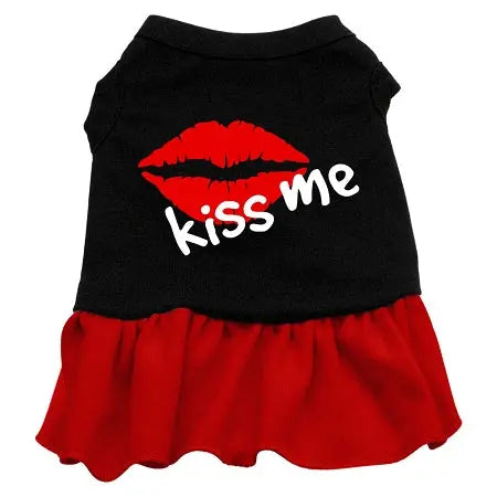 Kiss Me Screen Print Dog Dress Black With Red Xl Default Title