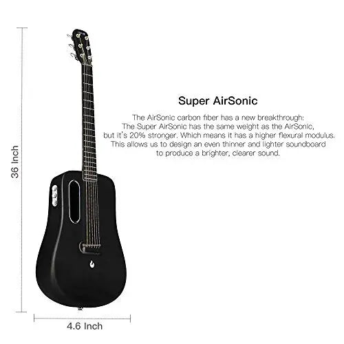 LAVA ME 2 Carbon Fiber Guitar with Effects 36 Inch Acoustic Electric Travel Guitar with Bag Picks and Charging Cable (Freeboost-Black)