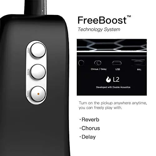 LAVA ME 2 Carbon Fiber Guitar with Effects 36 Inch Acoustic Electric Travel Guitar with Bag Picks and Charging Cable (Freeboost-Black)