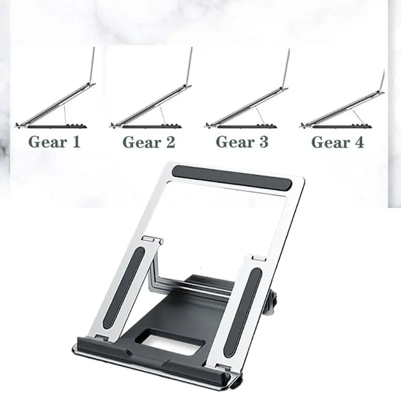Laptop Stand Portable Folding 4-Speed Adjustable Ultra-Thin one-Piece Stand (Silver/White) tablet stands and holders adjustable
