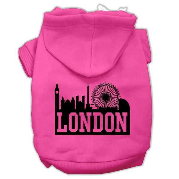London Skyline Screen Print Pet Hoodies Bright Pink Size Xl Default Title