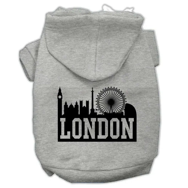 London-Skyline-Screen-Print-Pet-Hoodies-Grey-Size-Lg-GreatEagleInc-319671236