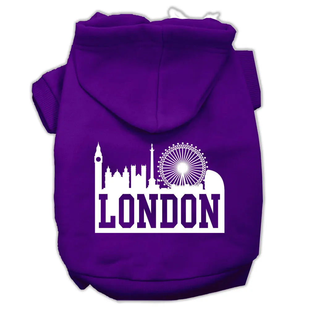 London Skyline Screen Print Pet Hoodies Purple Size Sm Default Title