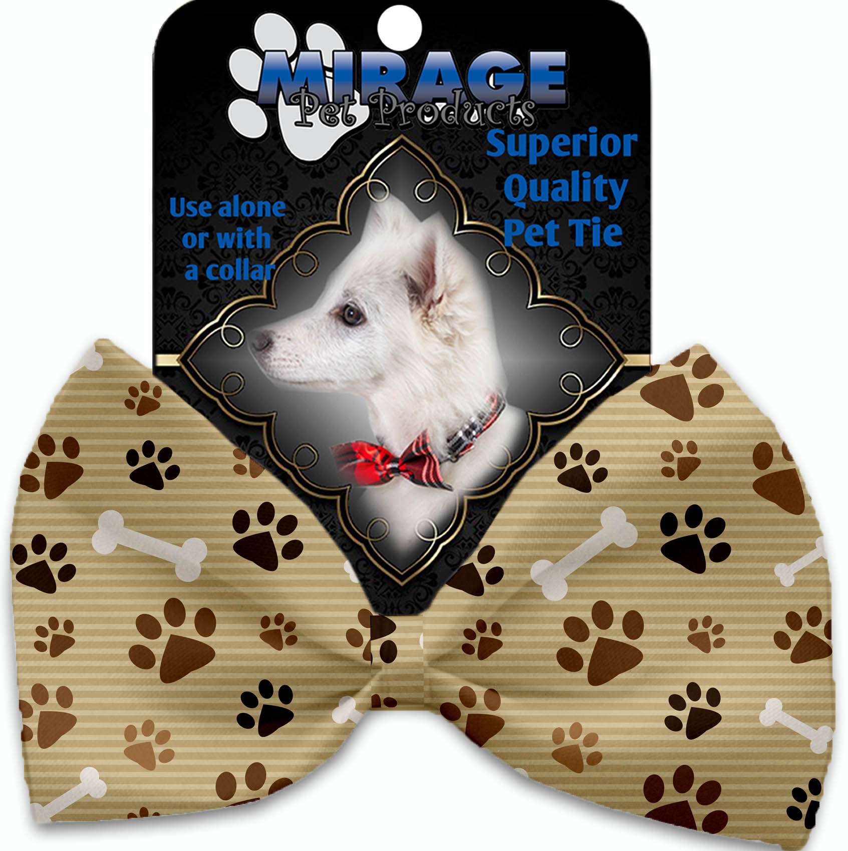 Mocha Paws And Bones Pet Bow Tie Collar Accessory With Velcro GreatEagleInc