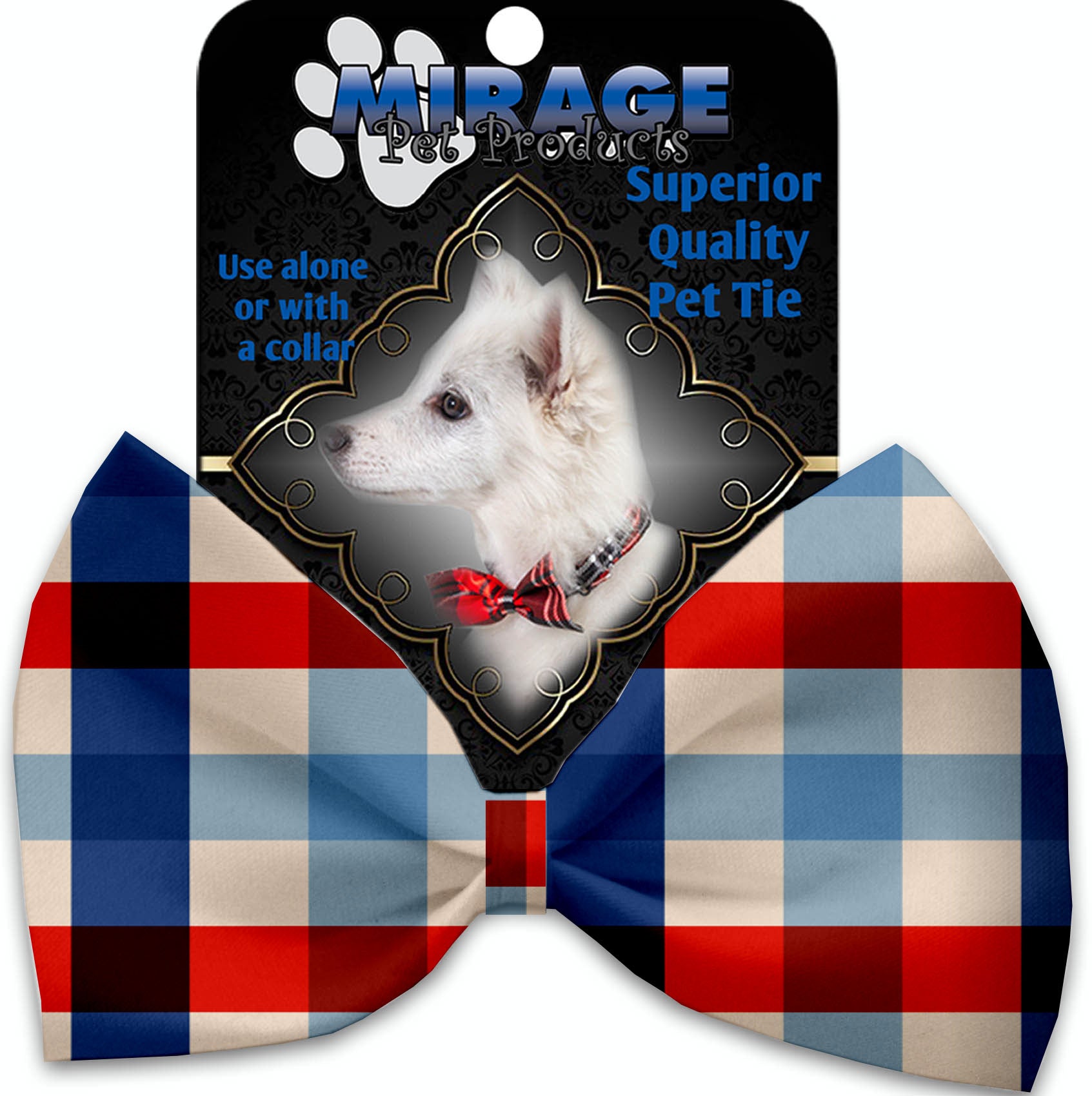 Patriotic Plaid Pet Bow Tie Collar Accessory With Velcro GreatEagleInc