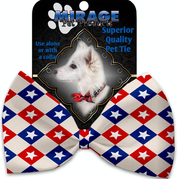 Patriotic Checkered Stars Pet Bow Tie Collar Accessory With Velcro GreatEagleInc