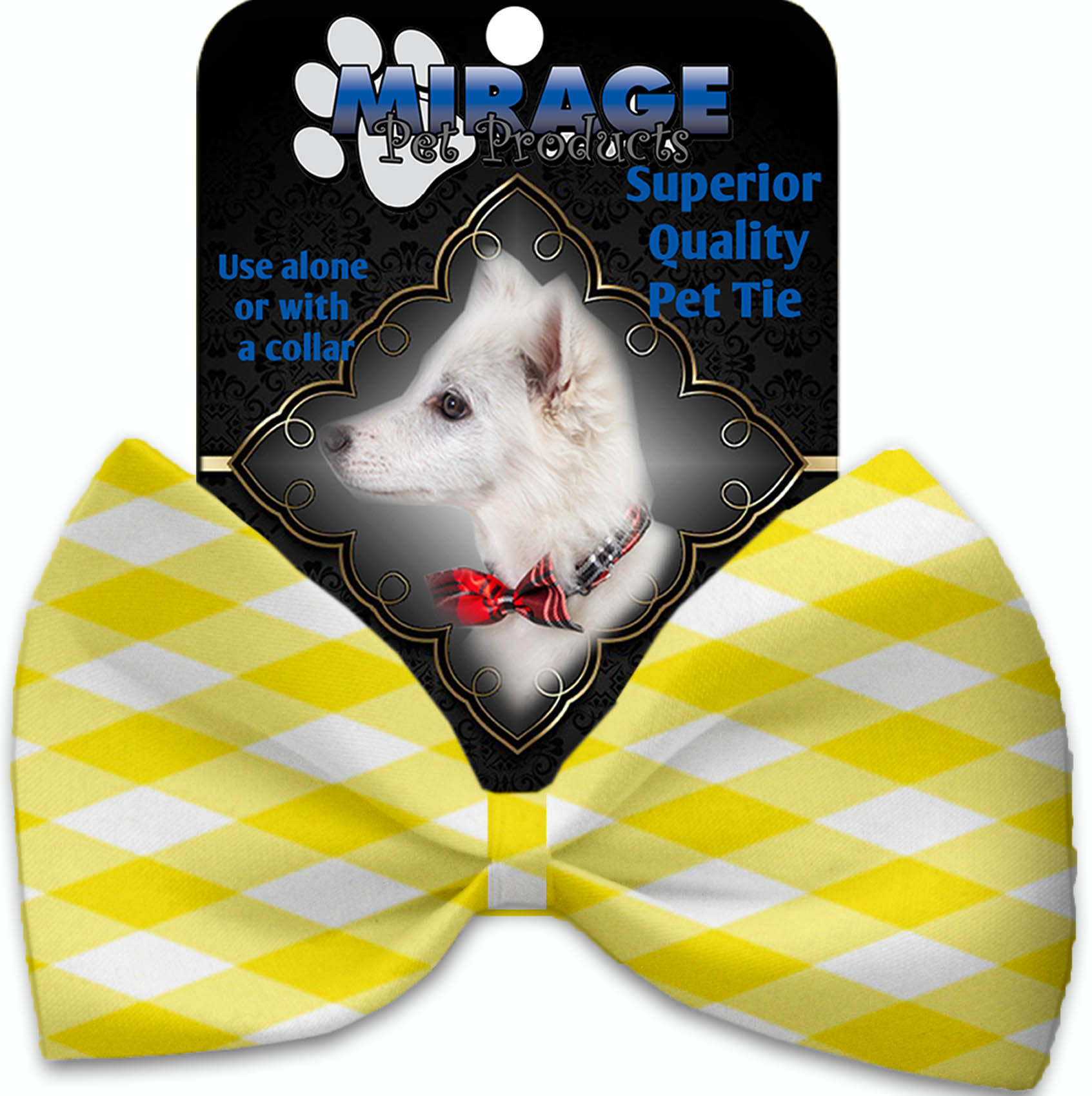 Yellow Plaid Pet Bow Tie Collar Accessory With Velcro GreatEagleInc