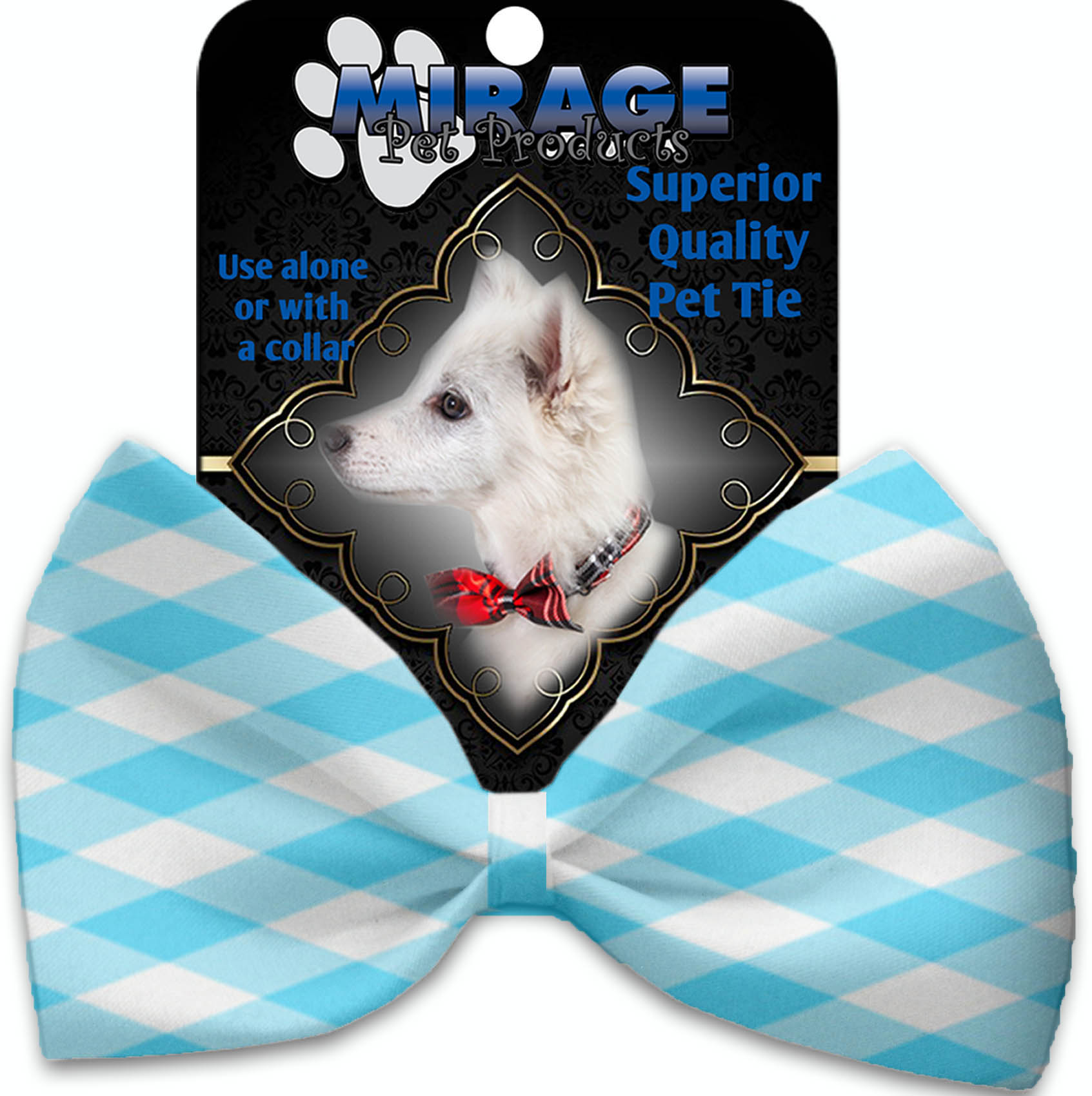 Baby Blue Plaid Pet Bow Tie Collar Accessory With Velcro GreatEagleInc