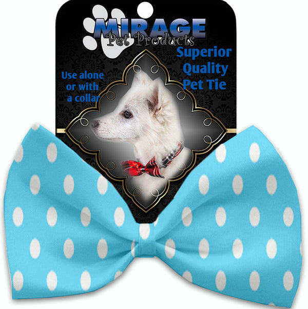 Aqua Polka Dots Pet Bow Tie Collar Accessory With Velcro Default Title