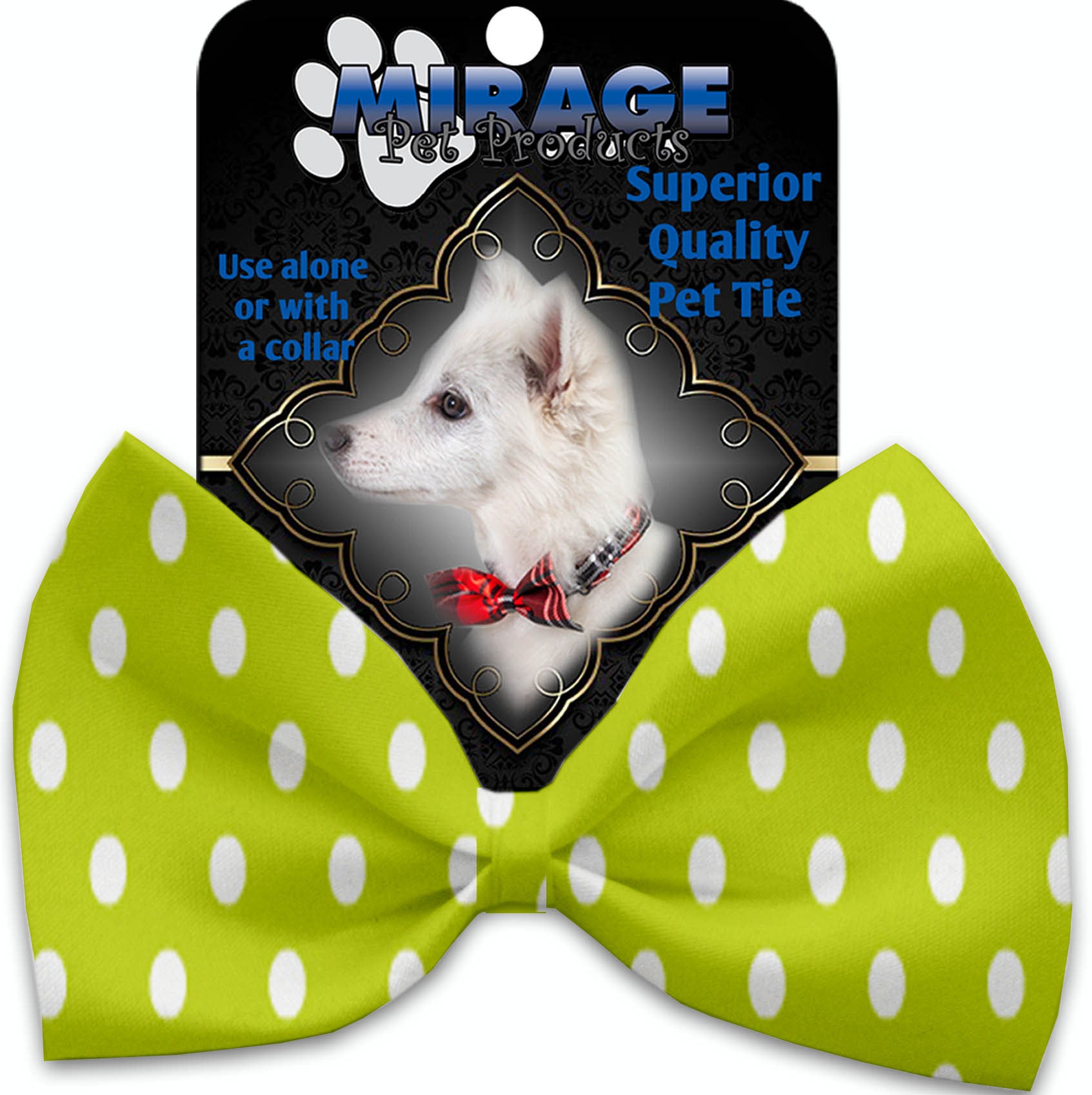 Lime Green Polka Dots Pet Bow Tie Collar Accessory With Velcro GreatEagleInc
