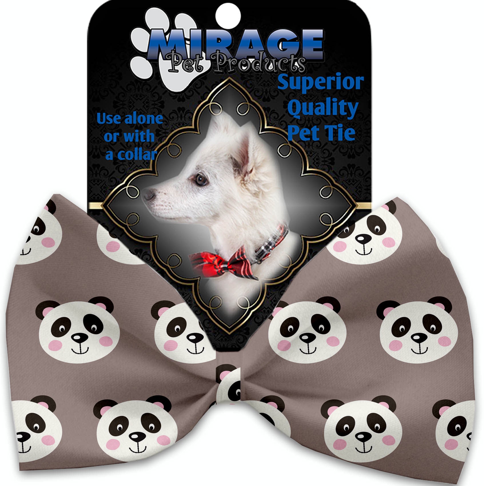 Grey Pandas Pet Bow Tie Collar Accessory With Velcro GreatEagleInc