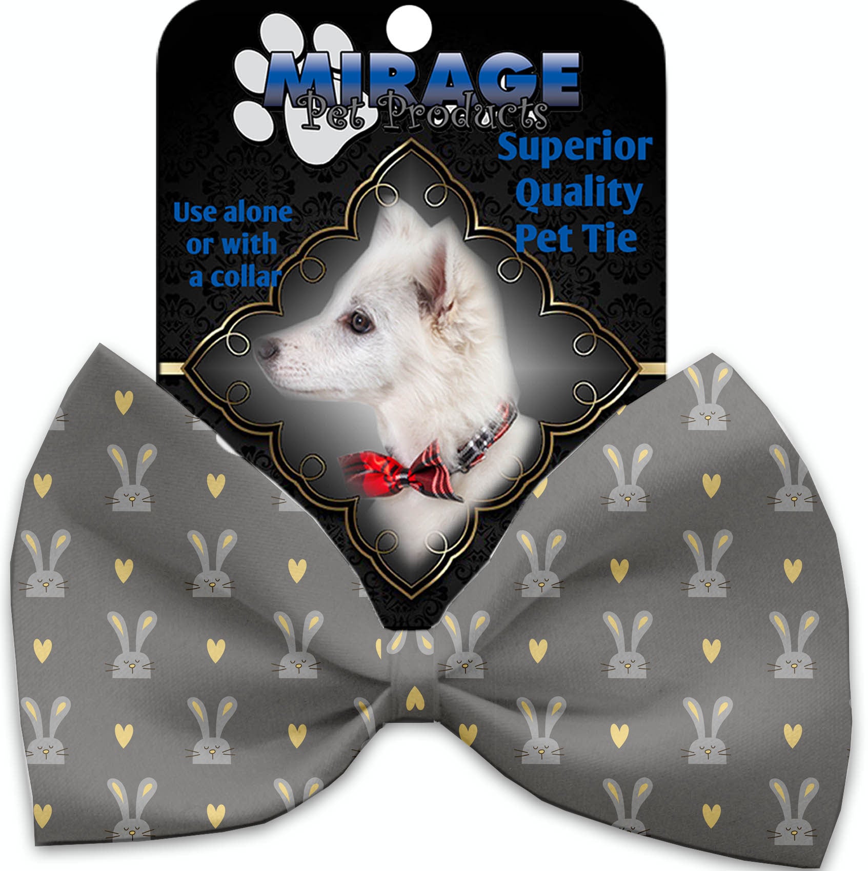 Gray Bunnies Pet Bow Tie Collar Accessory With Velcro GreatEagleInc
