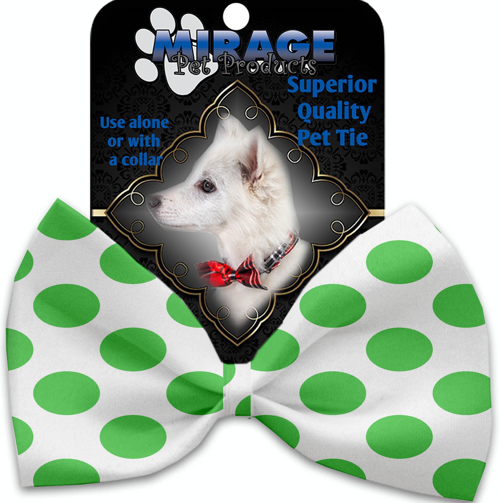 White And Green Dotted Pet Bow Tie GreatEagleInc