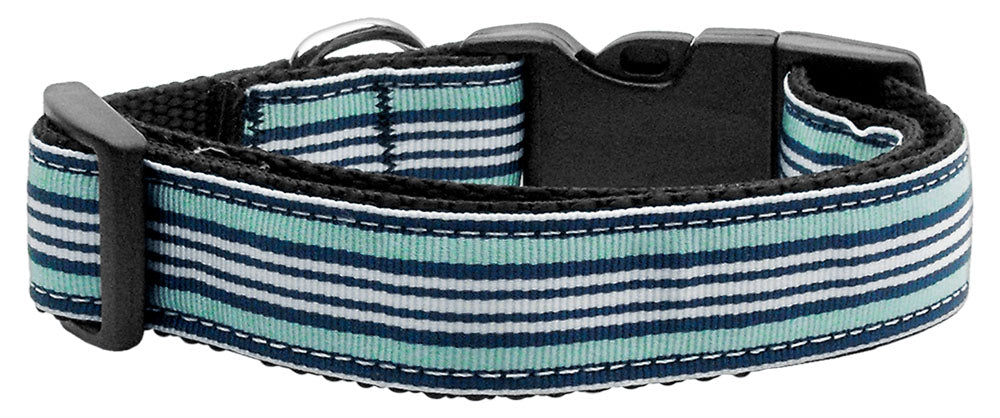 Preppy Stripes Nylon Ribbon Collars Light Blue-white Large GreatEagleInc