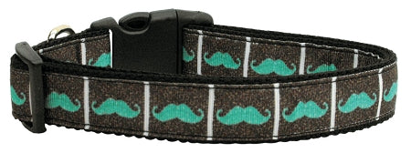Aqua Moustaches Nylon Dog Collar Medium Narrow GreatEagleInc