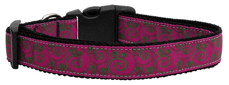 Pink And Lime Swirly Nylon Dog Collar Medium Narrow GreatEagleInc