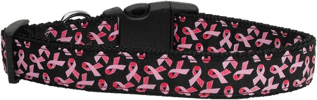 Pink Ribbons On Black Nylon Dog Collar Xs GreatEagleInc