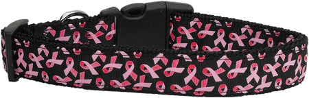Pink Ribbons On Black Nylon Dog Collar Xs Default Title