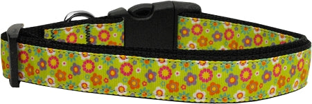 Lime Spring Flowers Nylon Dog Collar Medium Narrow GreatEagleInc