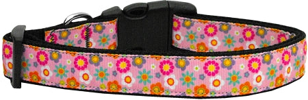 Pink Spring Flowers Nylon Dog Collar Medium Narrow GreatEagleInc