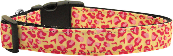 Tan And Pink Leopard Nylon Dog Collar Medium Narrow GreatEagleInc