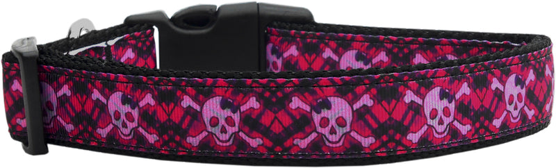 Hot Pink Plaid Skulls Nylon Dog Collar Xl GreatEagleInc