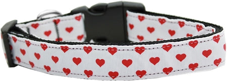 White And Red Dotty Hearts Nylon Dog Collar Medium Narrow GreatEagleInc