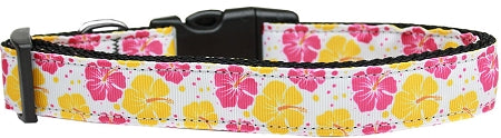 Pink And Yellow Hibiscus Flower Nylon Cat Collar GreatEagleInc