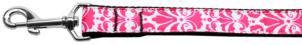 Damask Bright Pink Nylon Dog Leash 3-8 Inch Wide 4ft Long GreatEagleInc