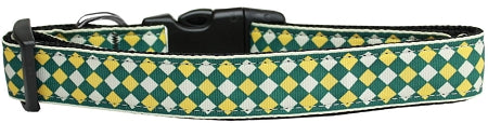Green Checkers Nylon Dog Collar Medium Narrow GreatEagleInc
